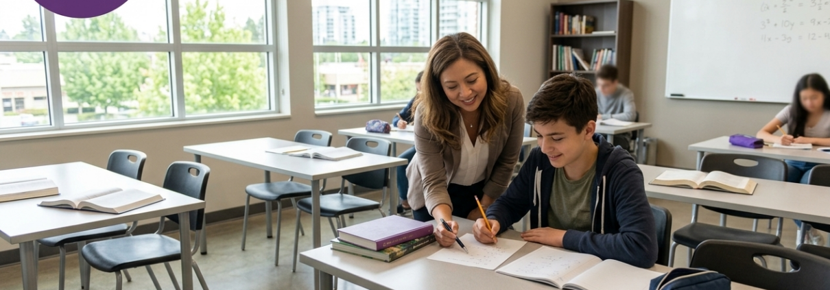 Math Tutors Richmond helping a student in a classroom setting.