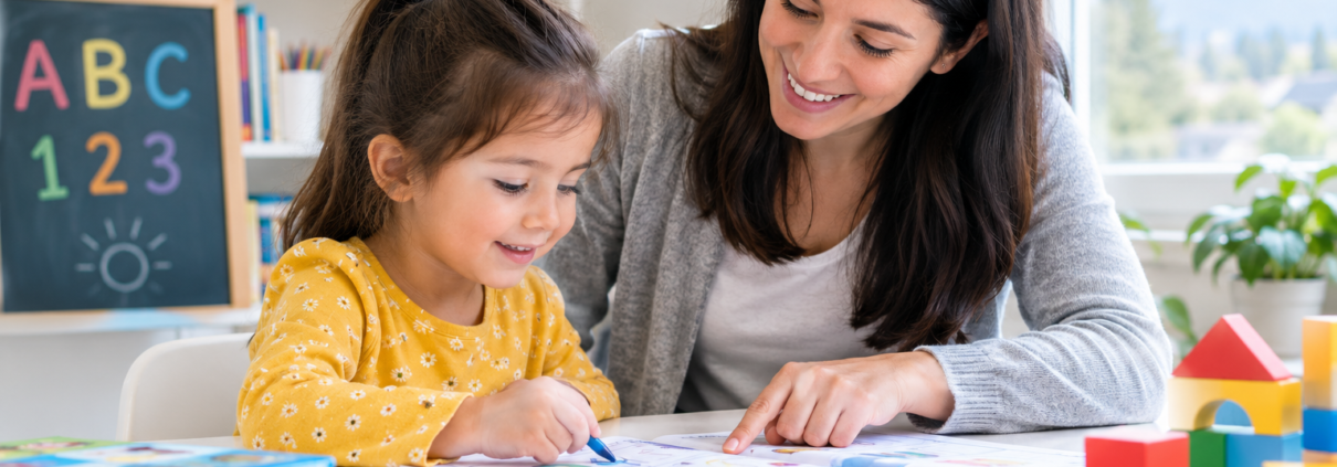 Pre-school tutoring in Richmond with a tutor helping a young child develop early learning skills.