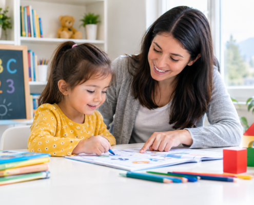 Pre-school tutoring in Richmond with a tutor helping a young child develop early learning skills.